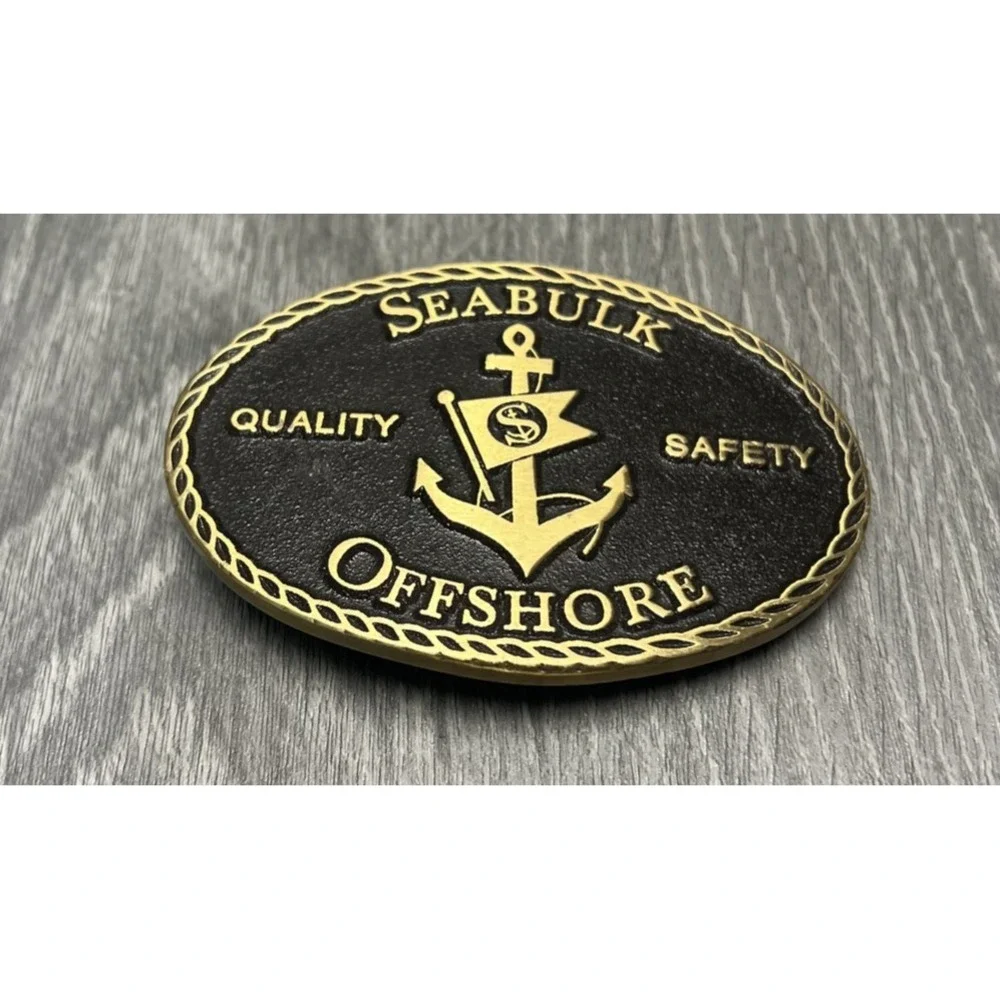 Seabulk Offshore Advertising Belt Buckle Quality Safety Anchor Brass Tone Black